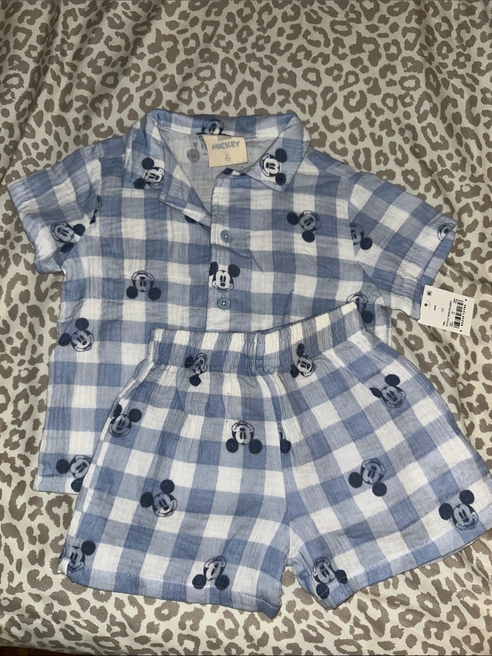 NWT Mickey Mouse Blue Plaid Button Up Set